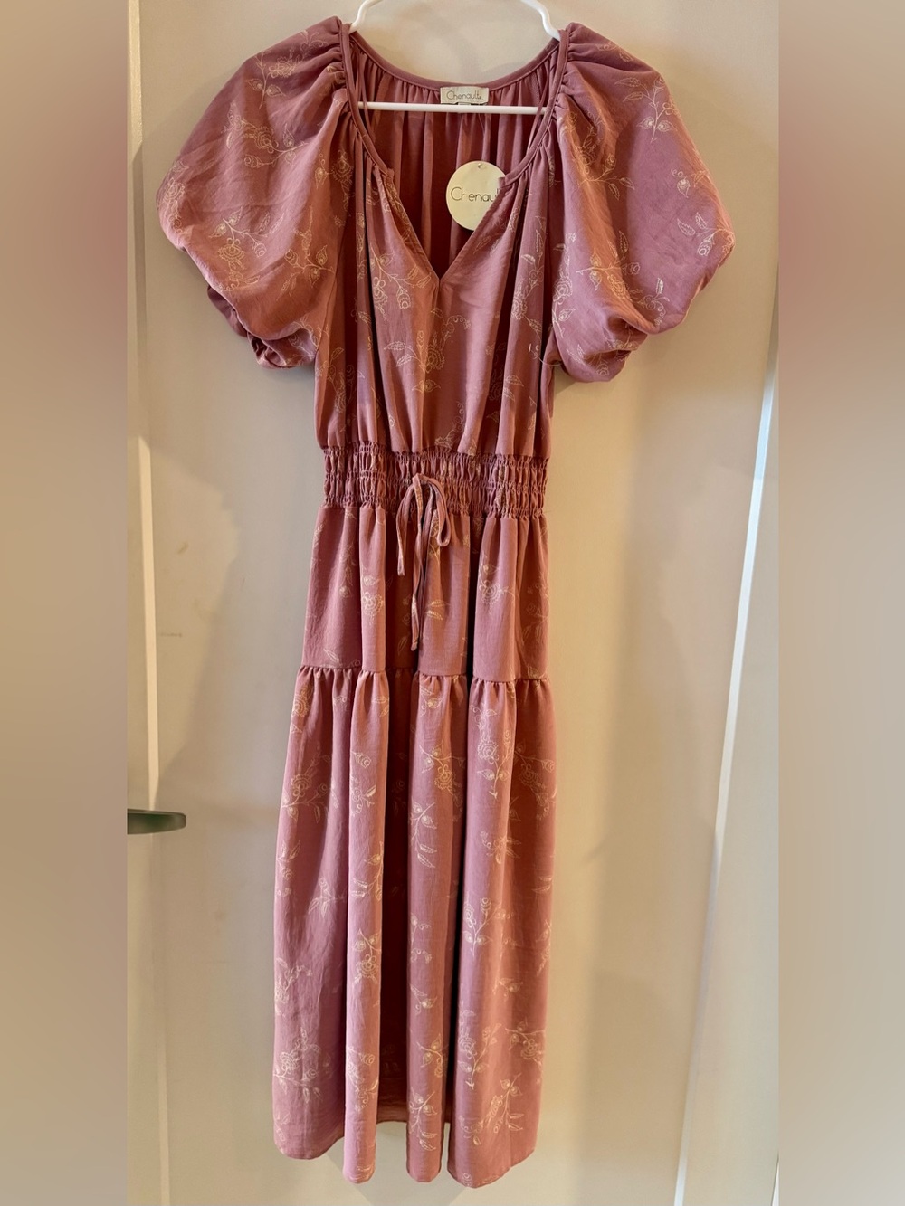 Chenault Dusty Rose Floral Puff Sleeve Tiered Maxi Dress